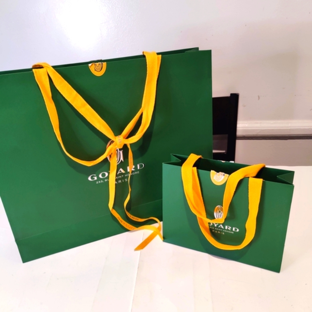 Goyard Green Shopping Bags with Yellow Handles